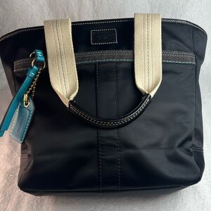 Coach 2005 vintage Black Tote Bag with Cream Handles